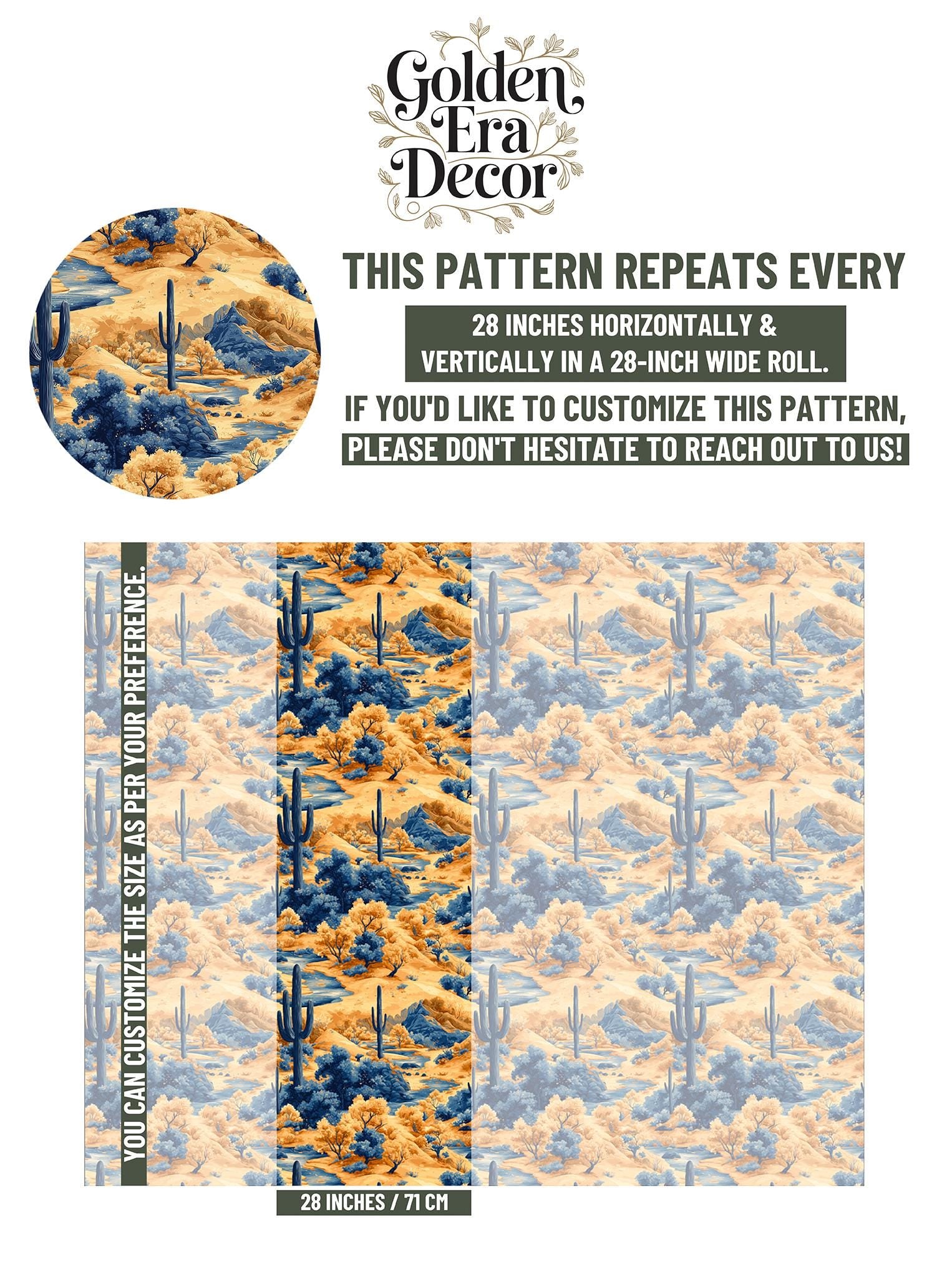 Desert Oasis Renter Friendly Wallpaper Pattern – scale reference, Golden Era Walls