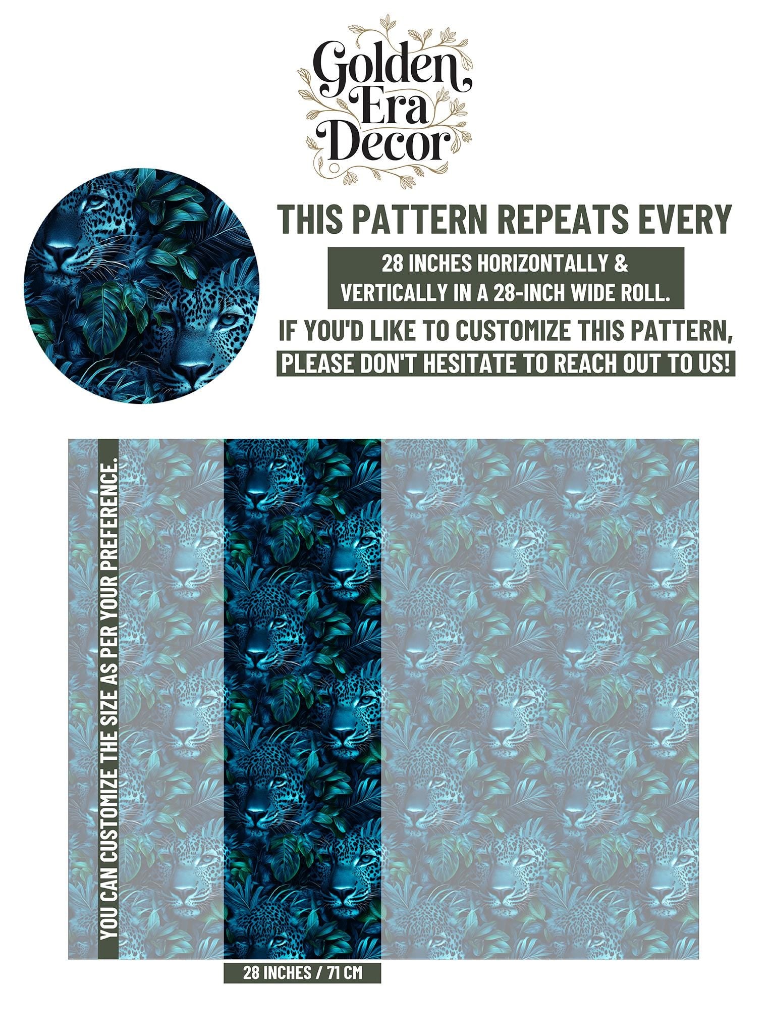 Dark Safari Animal Print Tropical Wallpaper Pattern – scale reference, Golden Era Walls