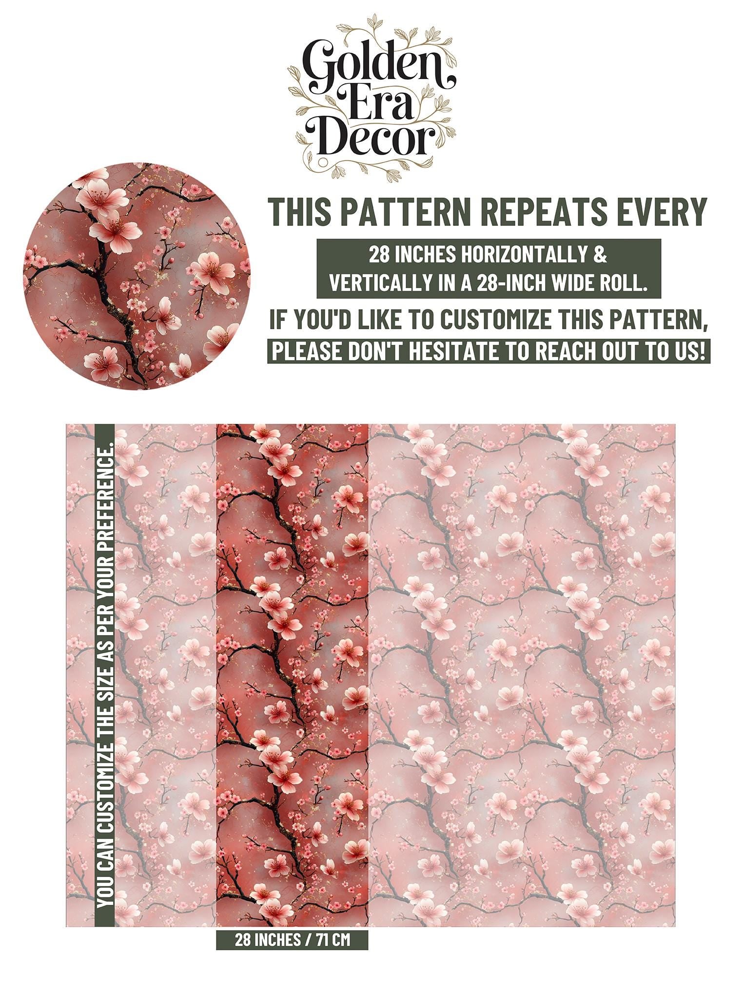 Cherry Blossom Renter Friendly Floral Wallpaper Pattern – scale reference, Golden Era Walls