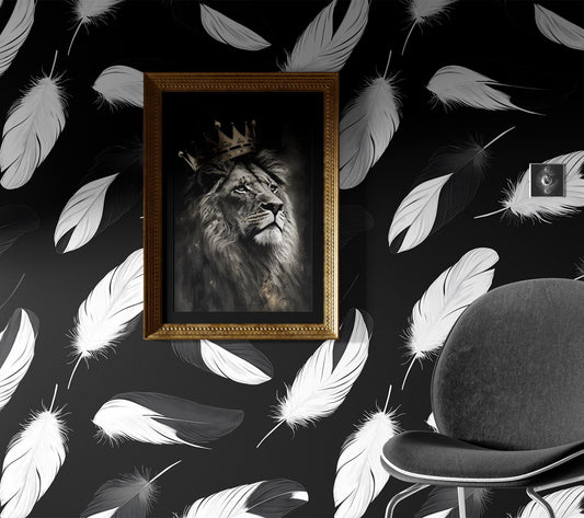 Black White Feather Renter Geometric Wallpaper Pattern – peel and stick wallpaper mural, Golden Era Walls