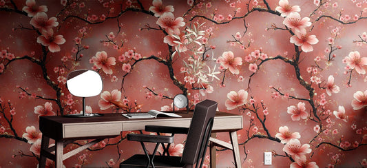 Cherry Blossom Renter Friendly Floral Wallpaper Pattern – lifestyle view, Golden Era Walls