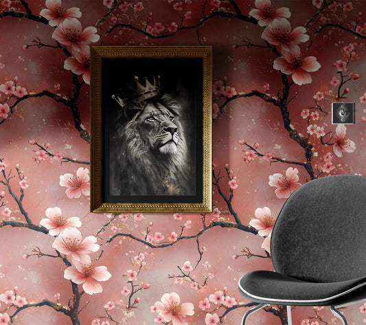 Cherry Blossom Renter Friendly Floral Wallpaper Pattern – detail view, Golden Era Walls