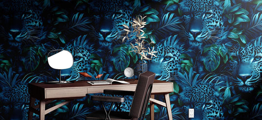 Dark Safari Animal Print Tropical Wallpaper Pattern – lifestyle view, Golden Era Walls