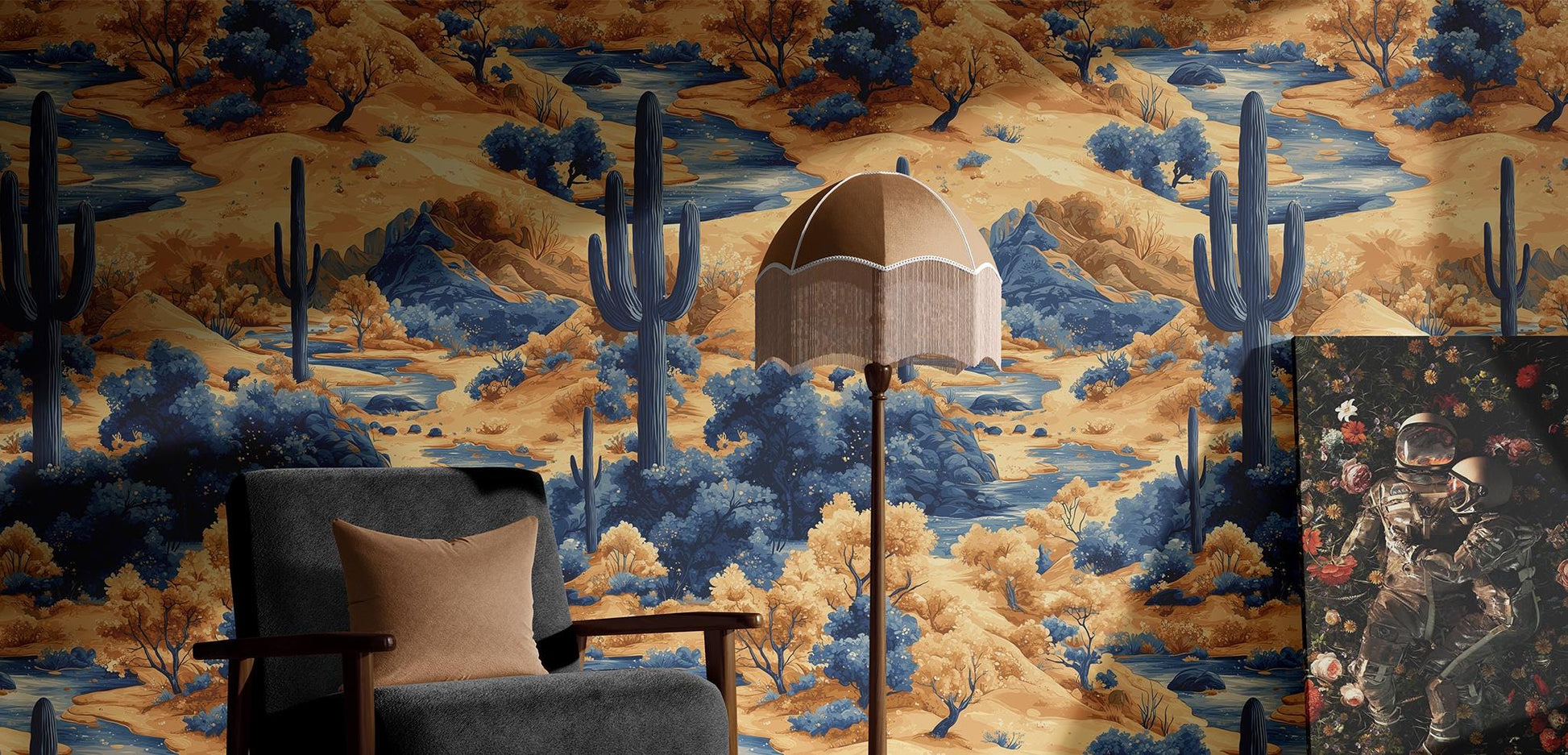 Desert Oasis Renter Friendly Wallpaper Pattern – lifestyle view, Golden Era Walls