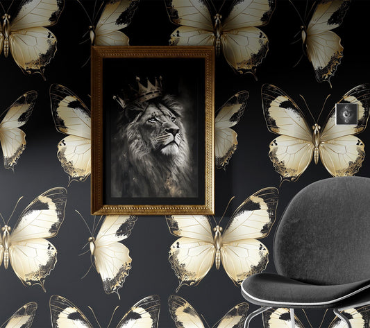 Elegant Ivory Butterfly Renter Floral Wallpaper Pattern – room setting, Golden Era Walls