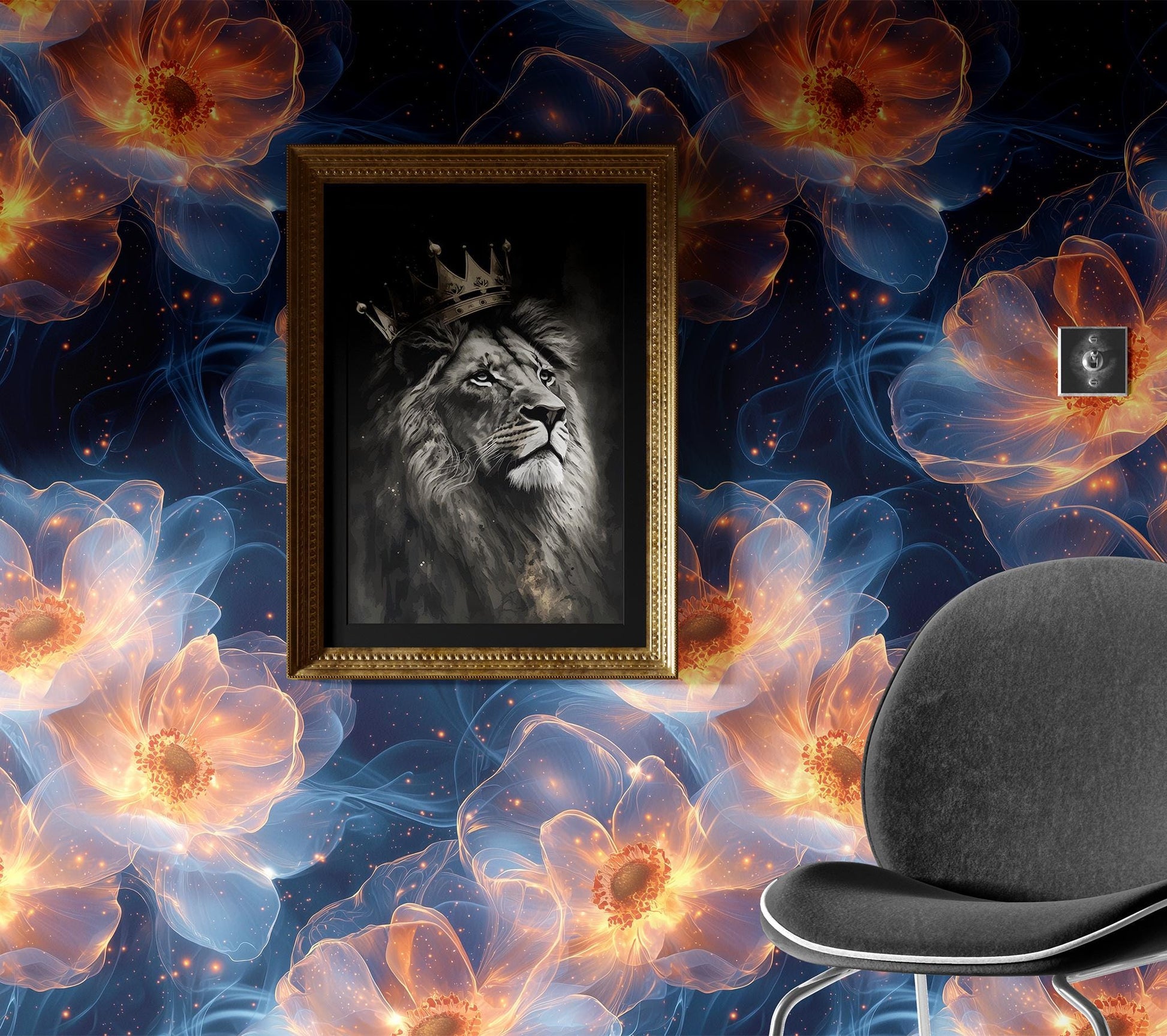 Glowing Floral Galaxy Renter Floral Wallpaper Pattern – lifestyle view, Golden Era Walls