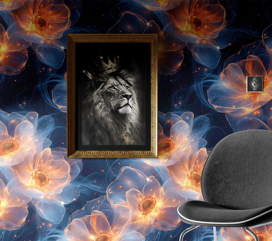 Glowing Floral Galaxy Renter Floral Wallpaper Pattern – lifestyle view, Golden Era Walls