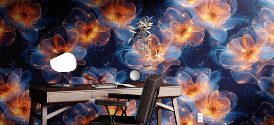 Glowing Floral Galaxy Renter Floral Wallpaper Pattern – detail view, Golden Era Walls