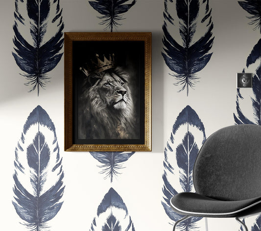 Hand Drawn Feather Renter Floral Wallpaper Pattern – detail view, Golden Era Walls