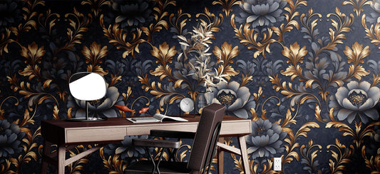 Luxury Damask Floral Renter Floral Wallpaper Pattern – lifestyle view, Golden Era Walls