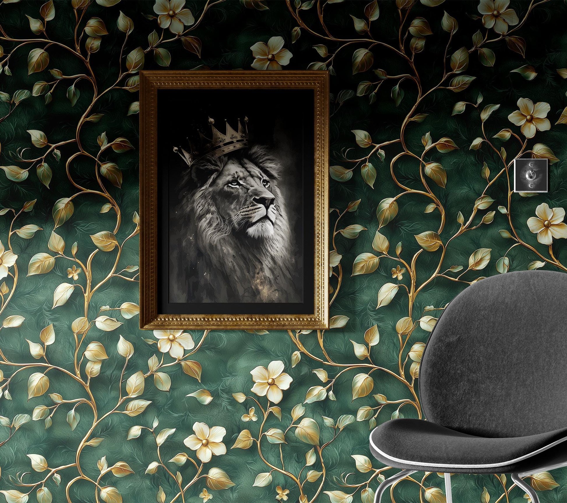 Luxury Floral Renter Friendly Floral Wallpaper Pattern – detail view, Golden Era Walls