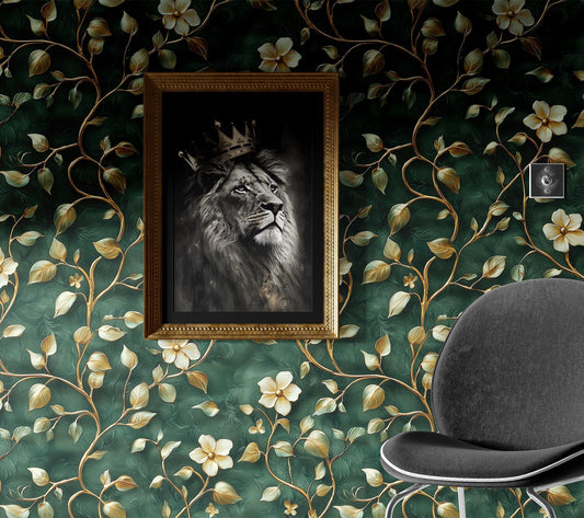 Luxury Floral Renter Friendly Floral Wallpaper Pattern – detail view, Golden Era Walls