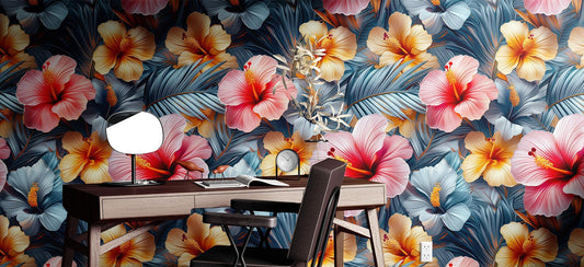 Vibrant Island Flower Renter Floral Wallpaper Pattern – detail view, Golden Era Walls