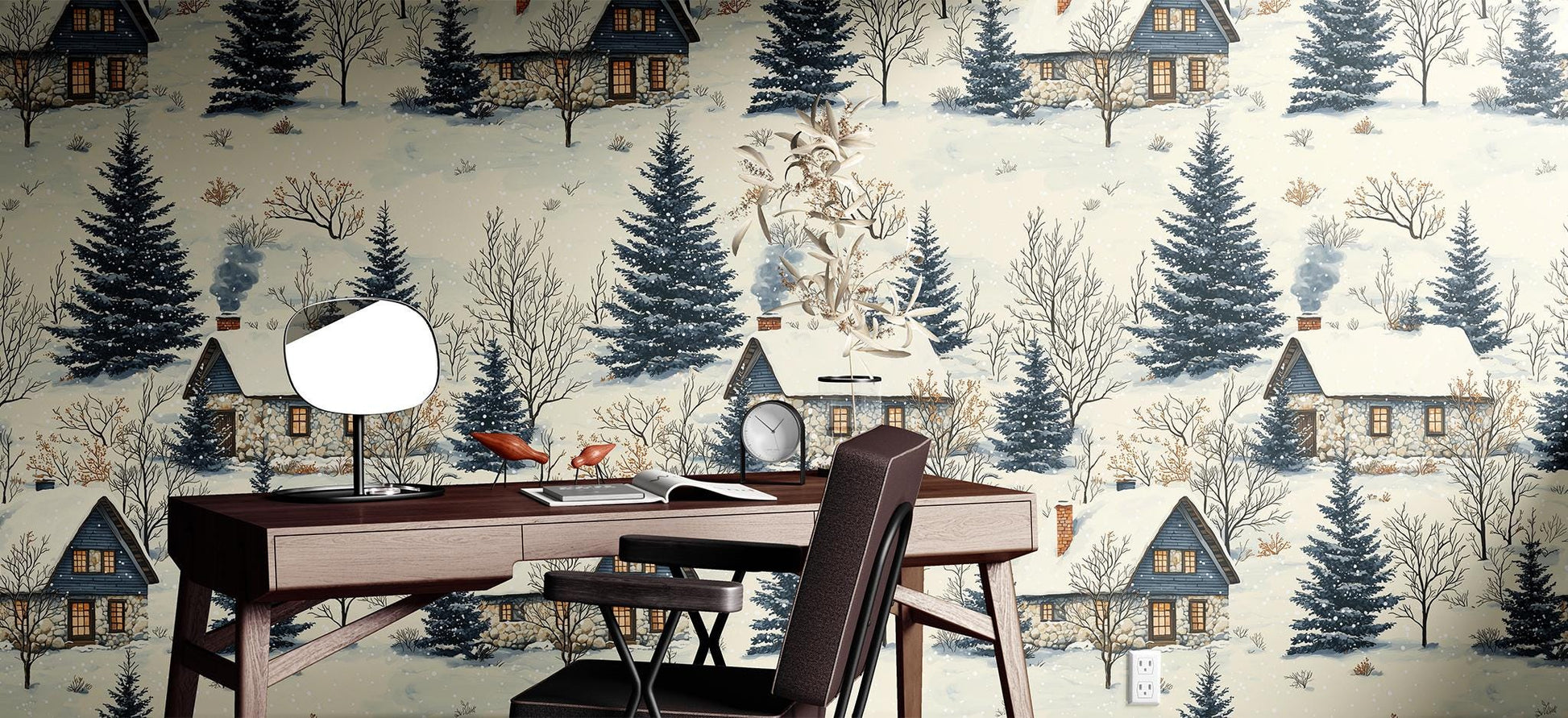 Winter Cabin Renter Friendly Coastal Wallpaper Pattern – room setting, Golden Era Walls
