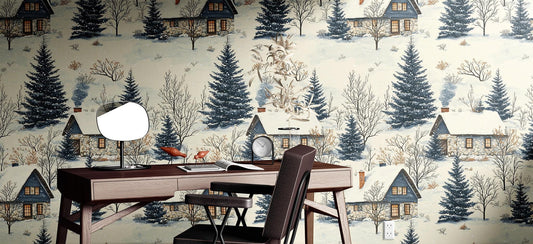 Winter Cabin Renter Friendly Coastal Wallpaper Pattern – room setting, Golden Era Walls
