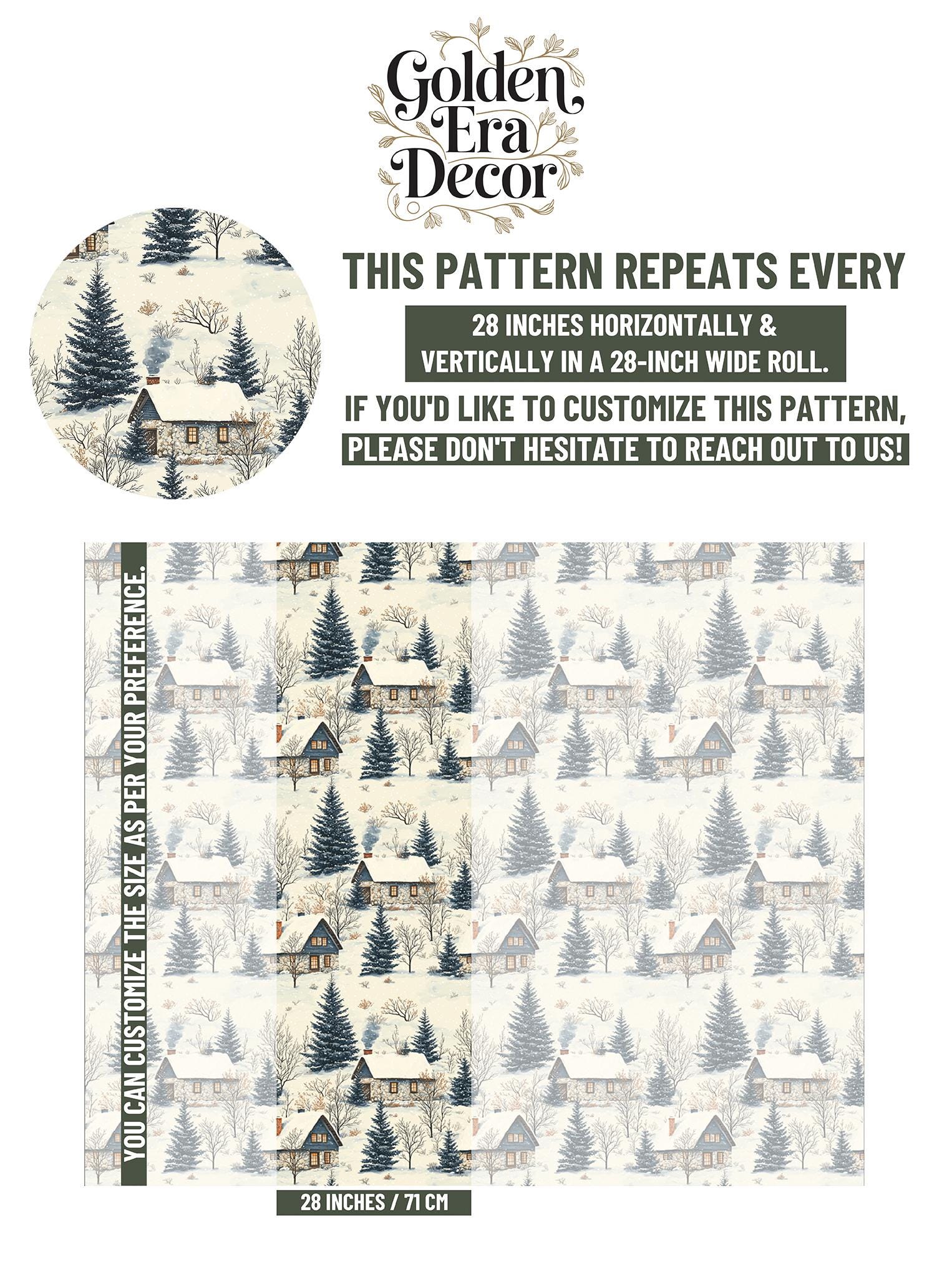 Winter Cabin Renter Friendly Coastal Wallpaper Pattern – scale reference, Golden Era Walls