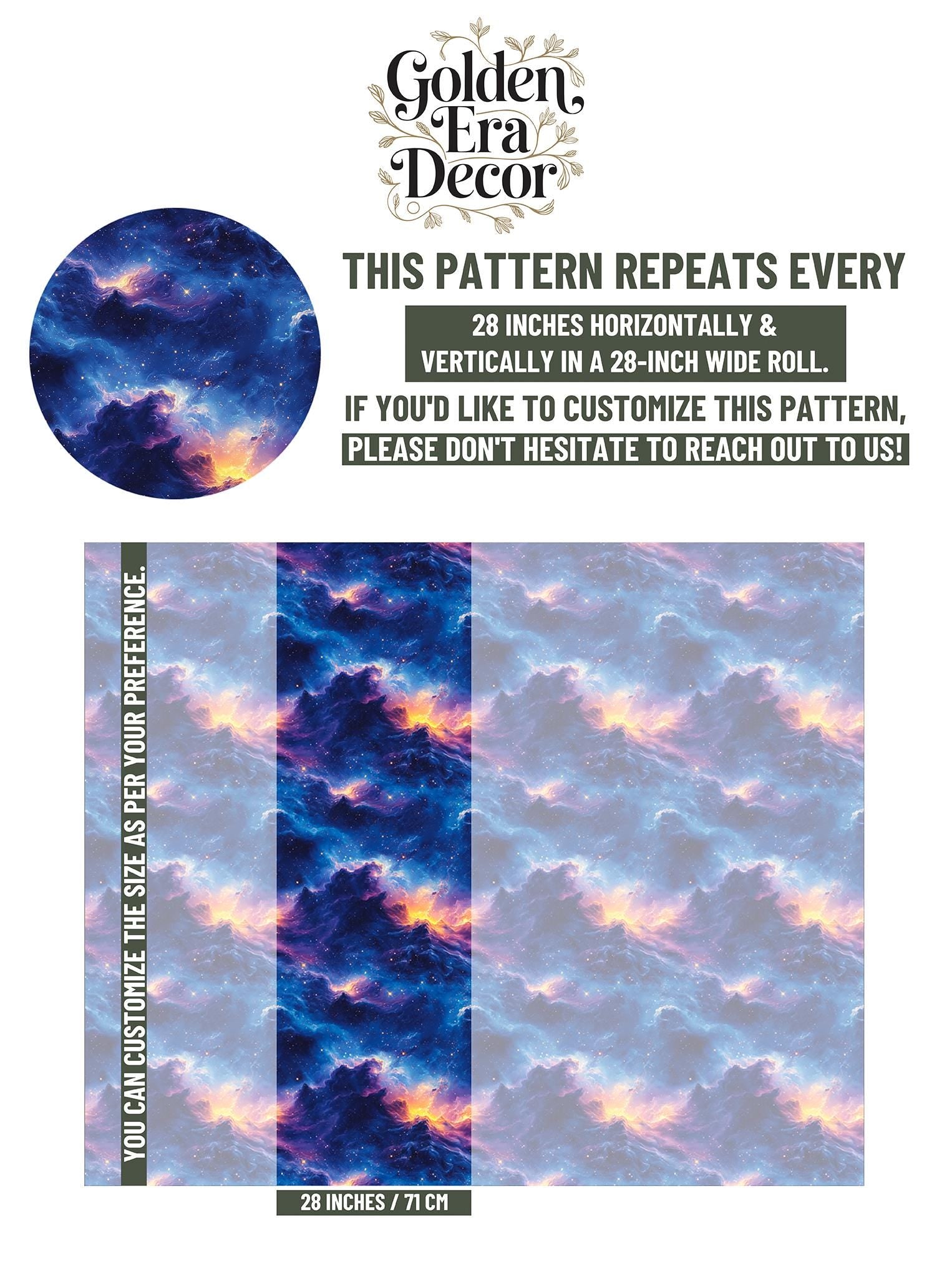 Galaxy Renter Friendly Celestial Wallpaper Pattern – scale reference, Golden Era Walls
