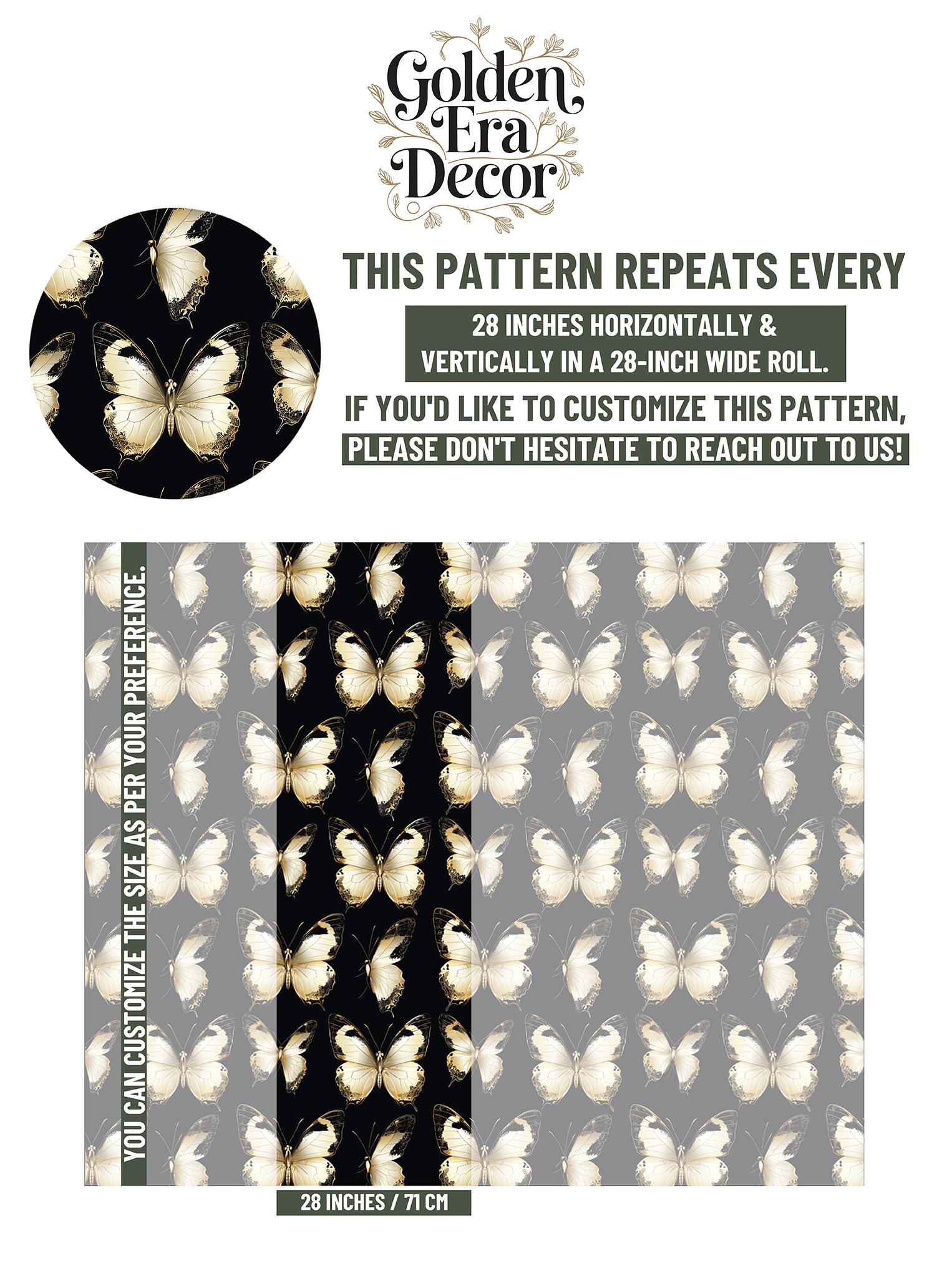 Elegant Ivory Butterfly Renter Floral Wallpaper Pattern – scale reference, Golden Era Walls