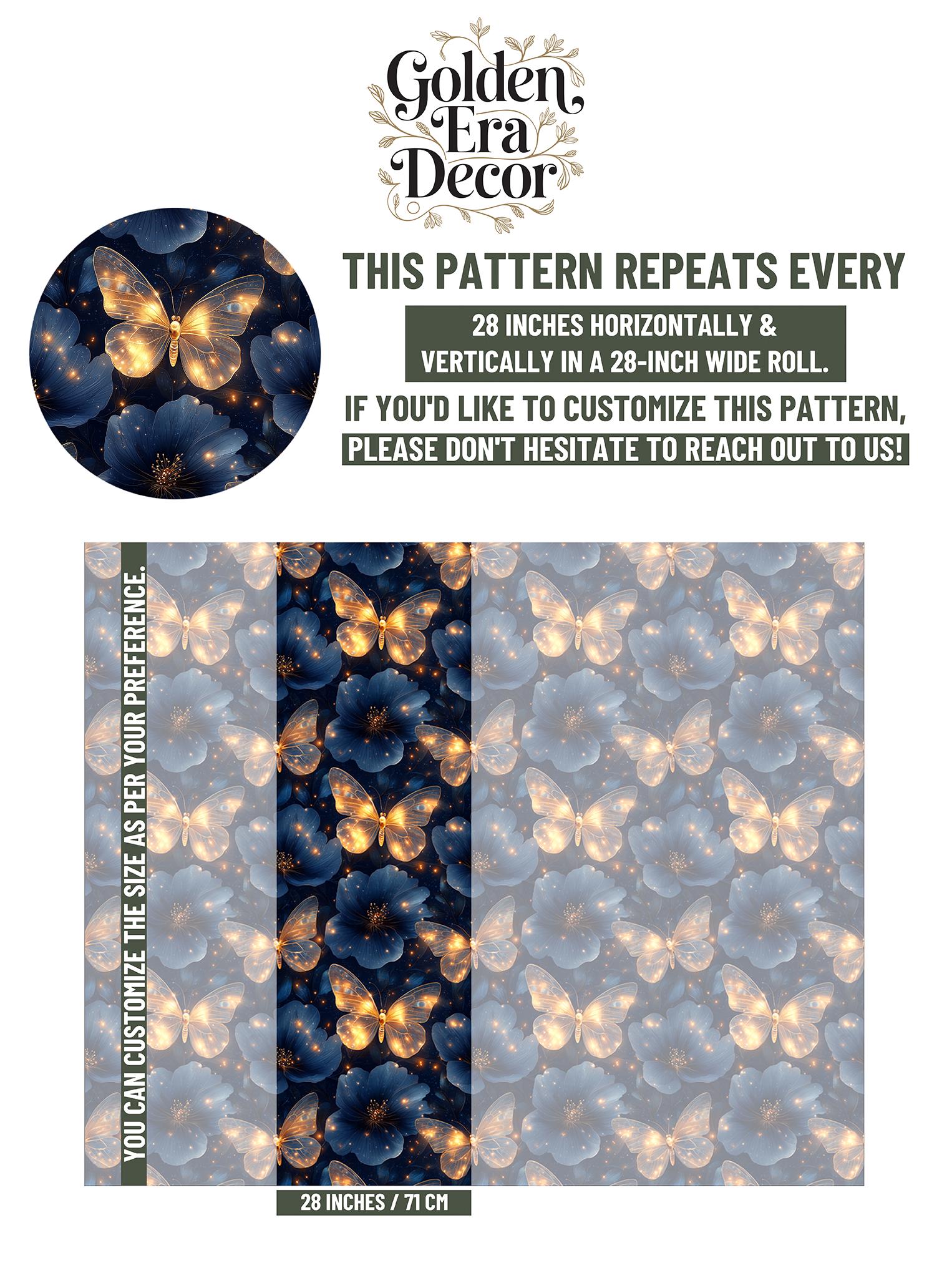 Dark Starry Floral Renter Floral Wallpaper Pattern – scale reference, Golden Era Walls