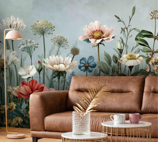 Wildflower Garden Renter Friendly Floral Wallpaper – lifestyle view, Golden Era Walls