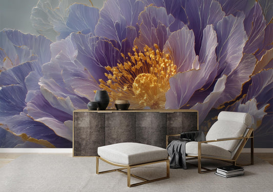 Violet Peony Flower Romantic Floral Wallpaper – detail view, Golden Era Walls