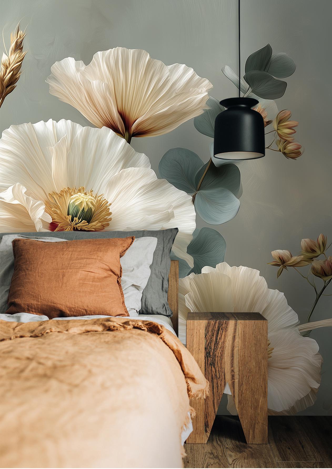 Vintage Poppy Floral Elegant Floral Wallpaper – scale reference, Golden Era Walls