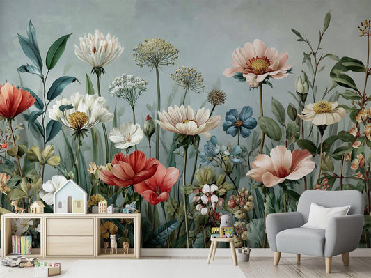 Wildflower Garden Renter Friendly Floral Wallpaper – detail view, Golden Era Walls