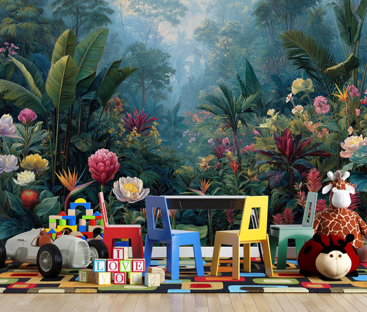 Tropical Rainforest Lush Banana Floral Wallpaper – lifestyle view, Golden Era Walls