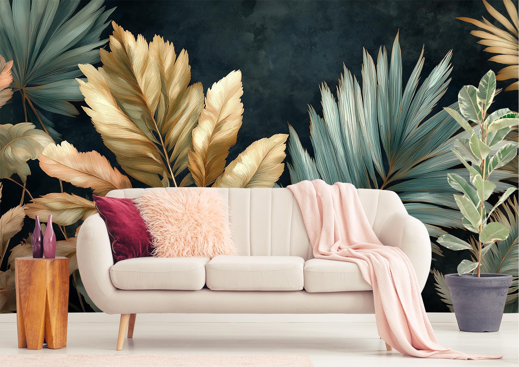 Tropical Leaf Luxurious Gold Floral Wallpaper – scale reference, Golden Era Walls