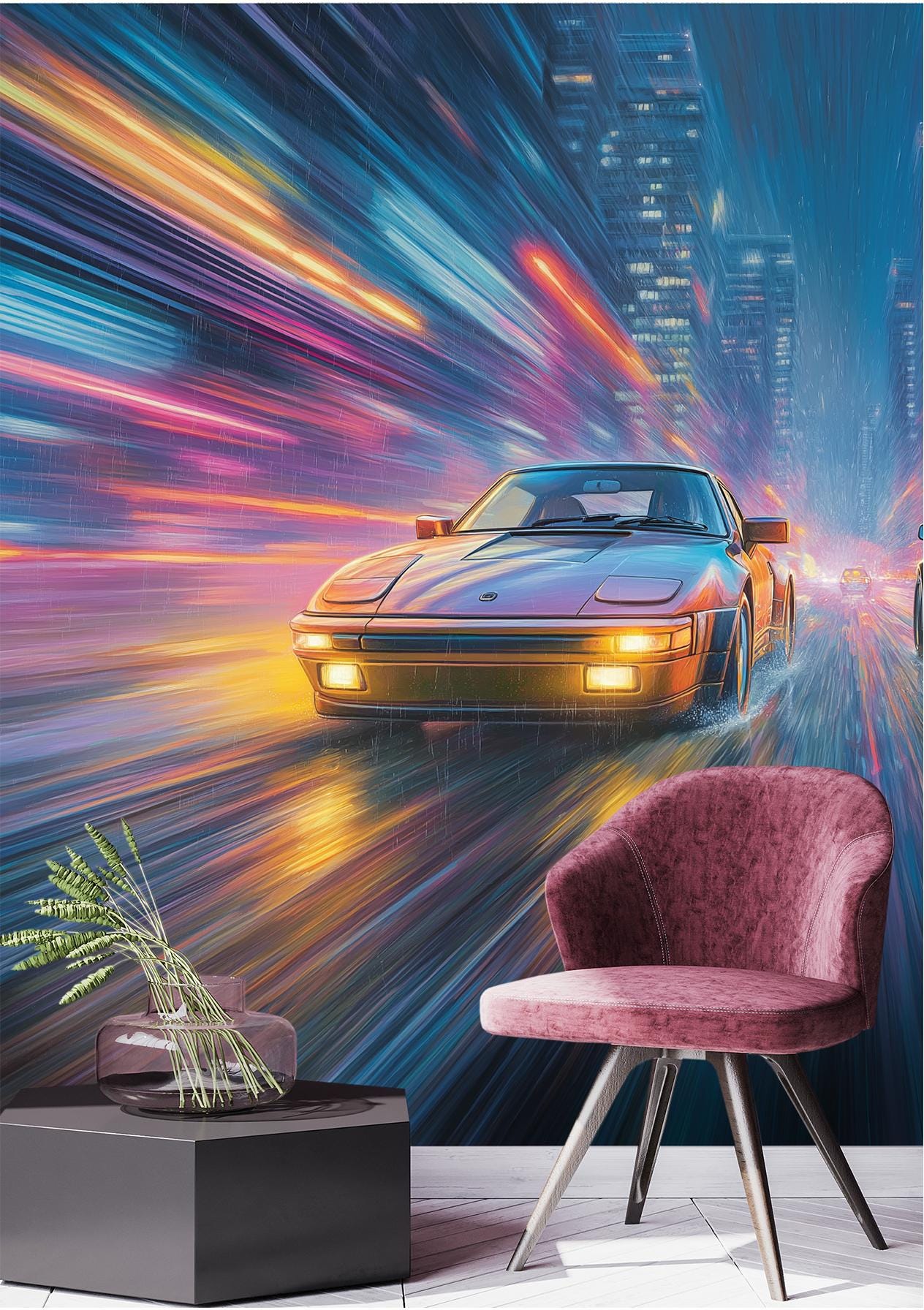 Race Car Renters Friendly Wallpaper – lifestyle view, Golden Era Walls