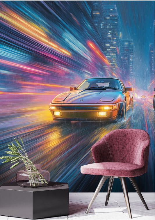 Race Car Renters Friendly Wallpaper – lifestyle view, Golden Era Walls