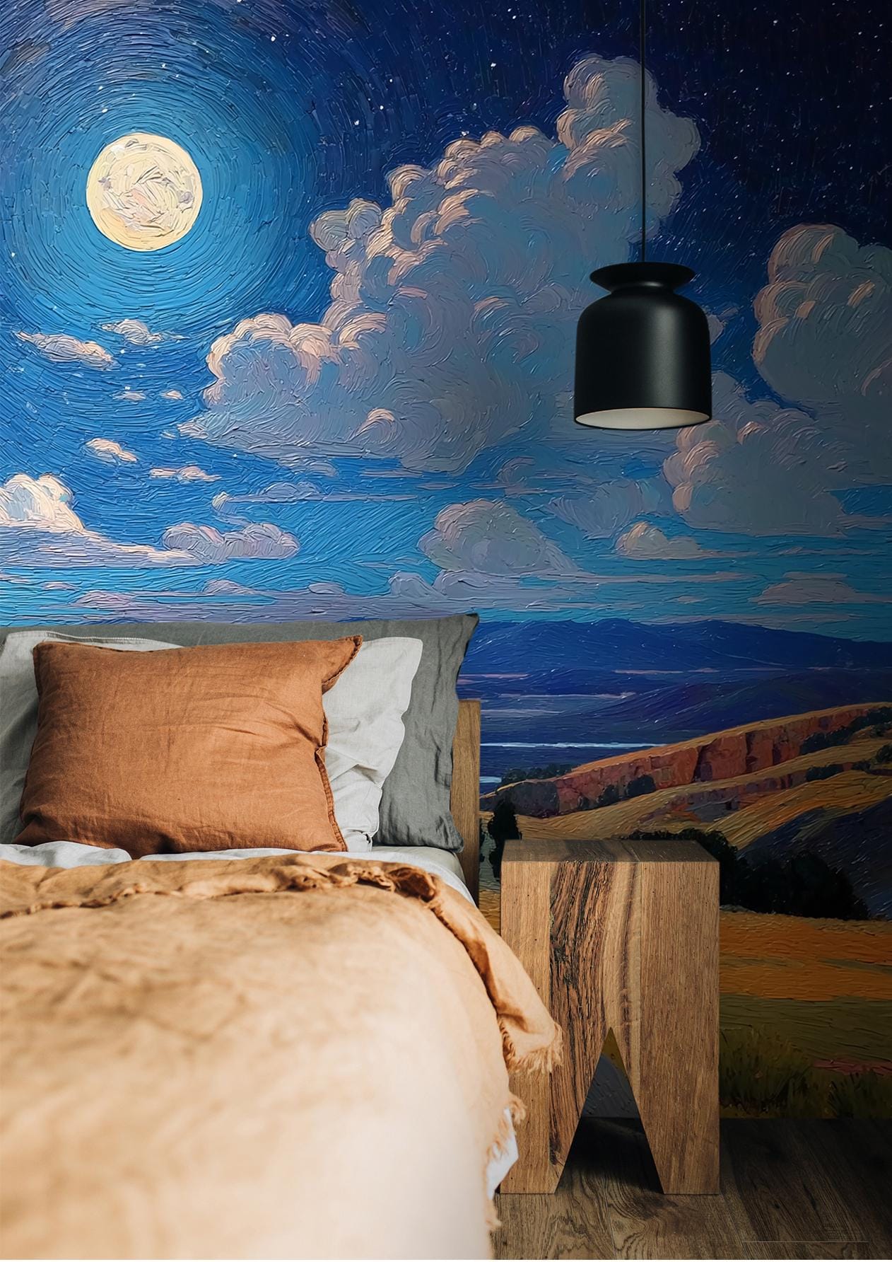 Night Sky Landscape Full Wallpaper – scale reference, Golden Era Walls