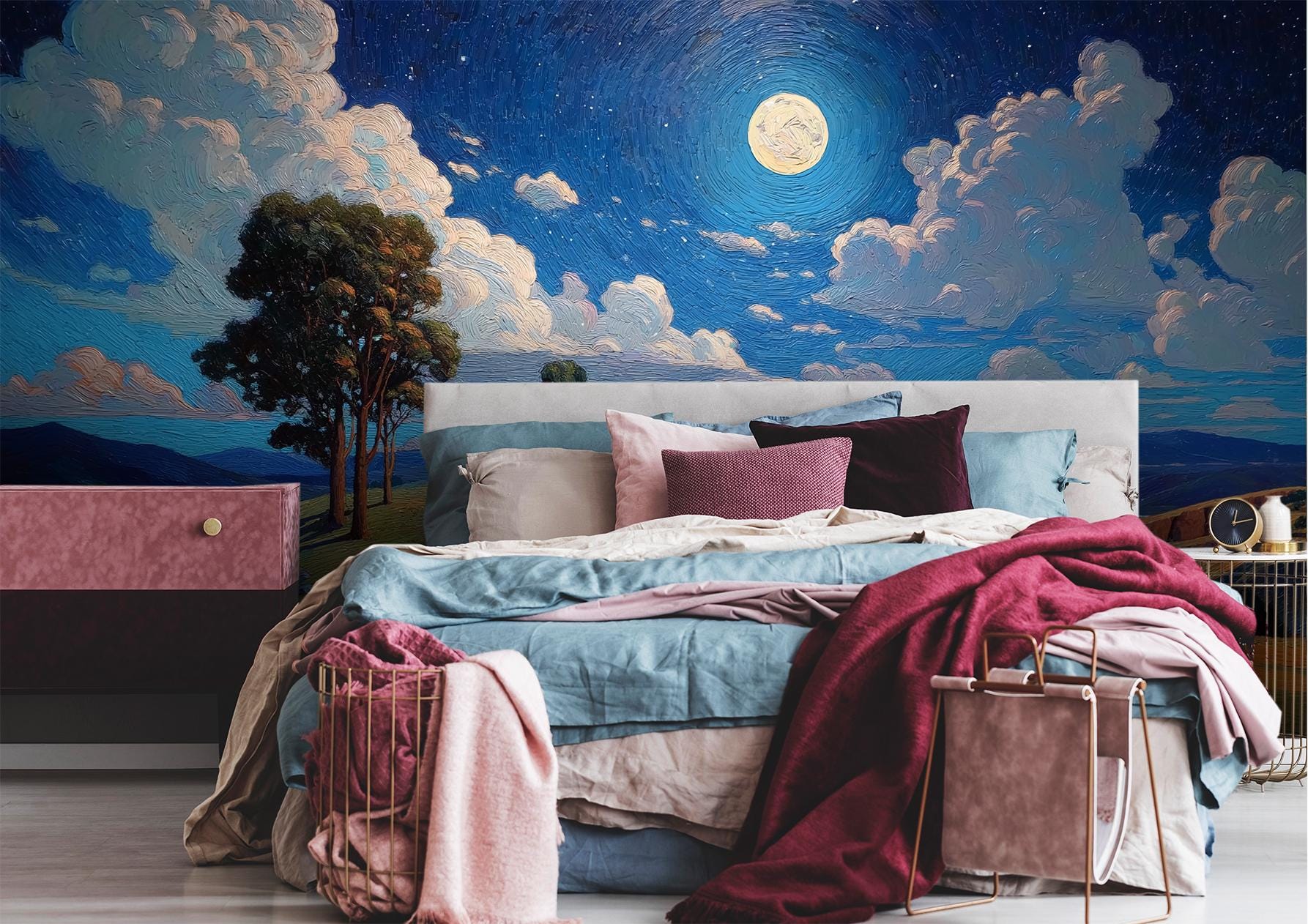 Night Sky Landscape Full Wallpaper – detail view, Golden Era Walls