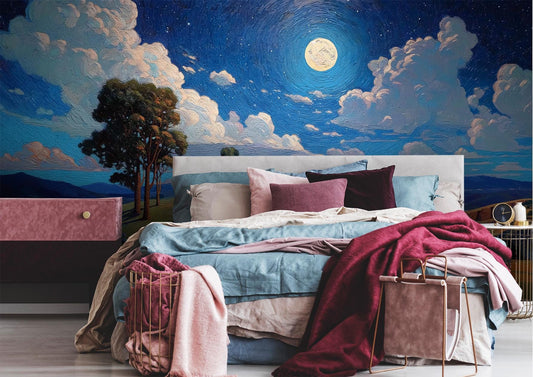 Night Sky Landscape Full Wallpaper – detail view, Golden Era Walls
