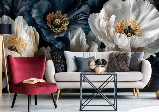 Moody Dark Floral Black Floral Wallpaper – detail view, Golden Era Walls