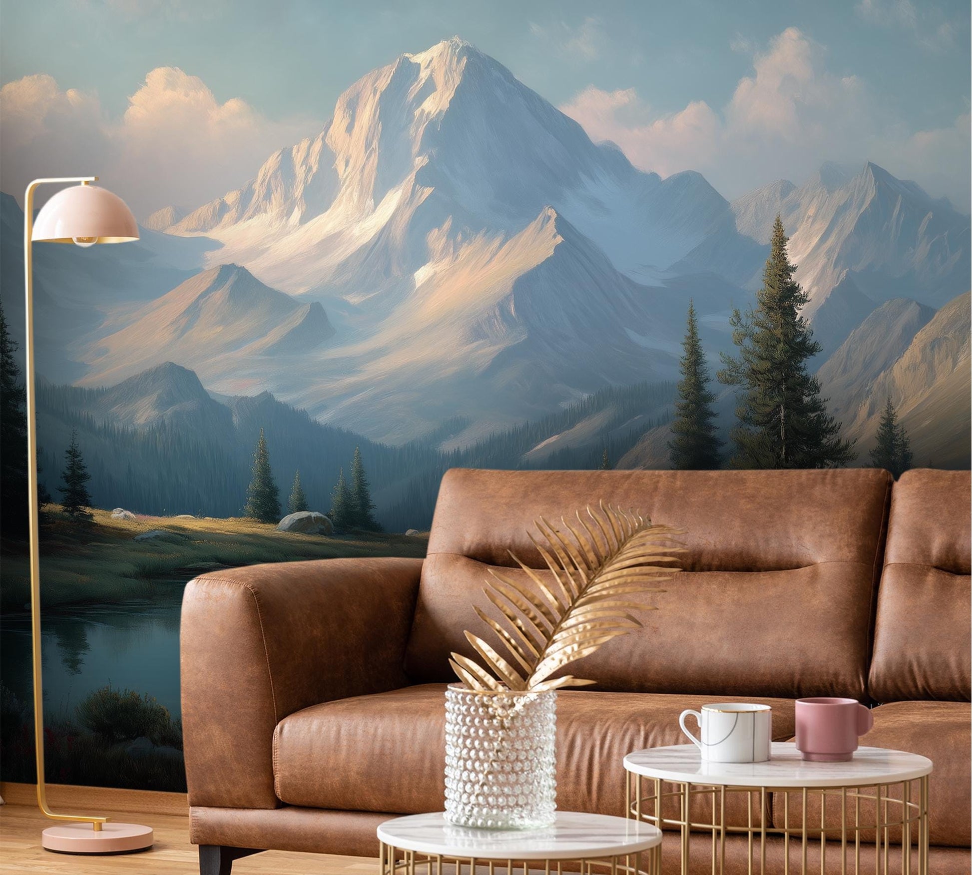 Alpine Mountain Snow Peaks Wallpaper – scale reference, Golden Era Walls