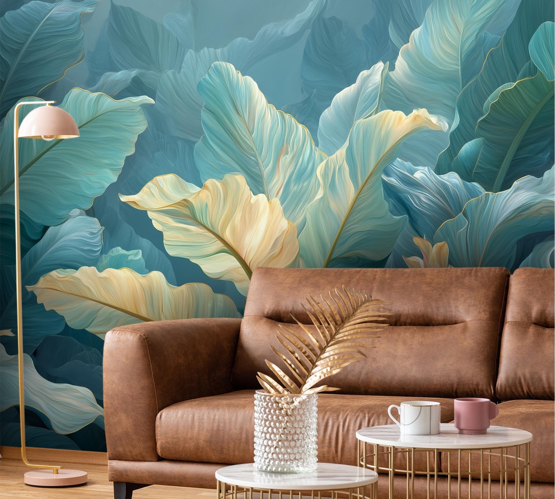 Banana Leaf Dreamy Aqua Floral Wallpaper – alternate view, Golden Era Walls