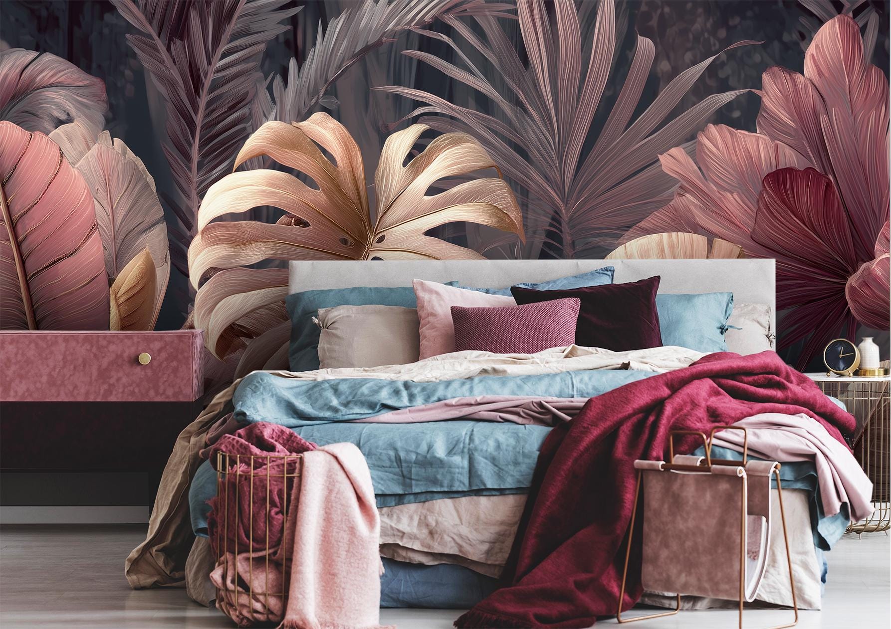 Bold Tropical Leaf Monstera Floral Wallpaper – alternate view, Golden Era Walls