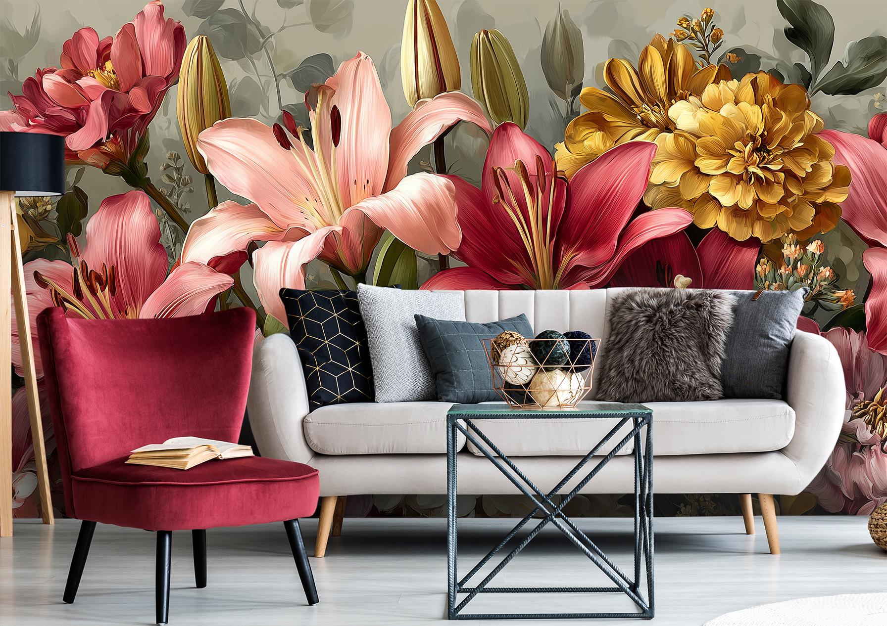 Botanical Bloom Elegant Watercolor Floral Wallpaper – alternate view, Golden Era Walls