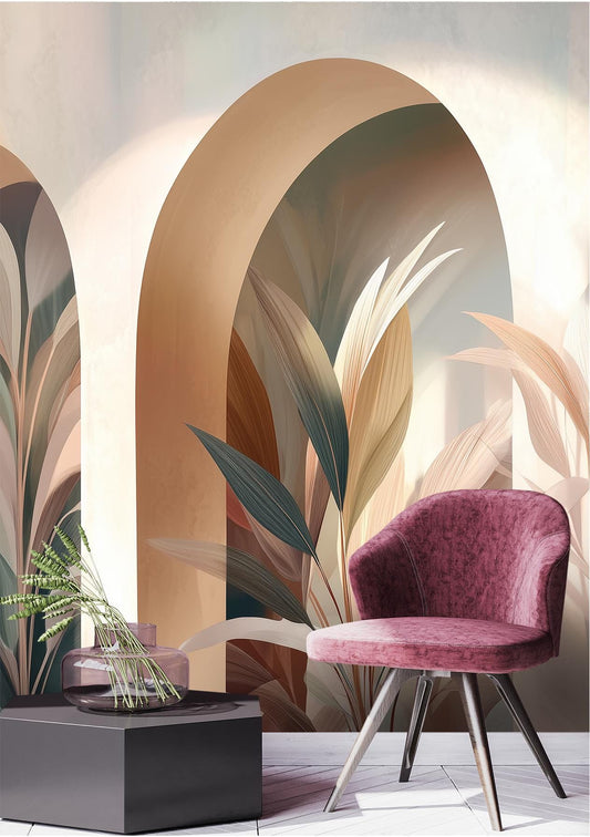 Botanical Terracotta Arches Or Floral Wallpaper – room setting, Golden Era Walls