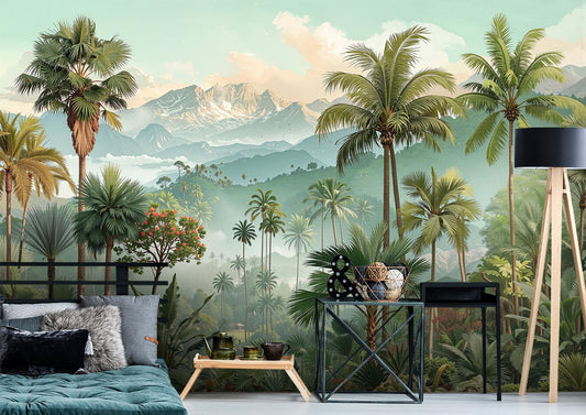 Botanical Tropical Exotic Palm Floral Wallpaper – peel and stick wallpaper mural, Golden Era Walls