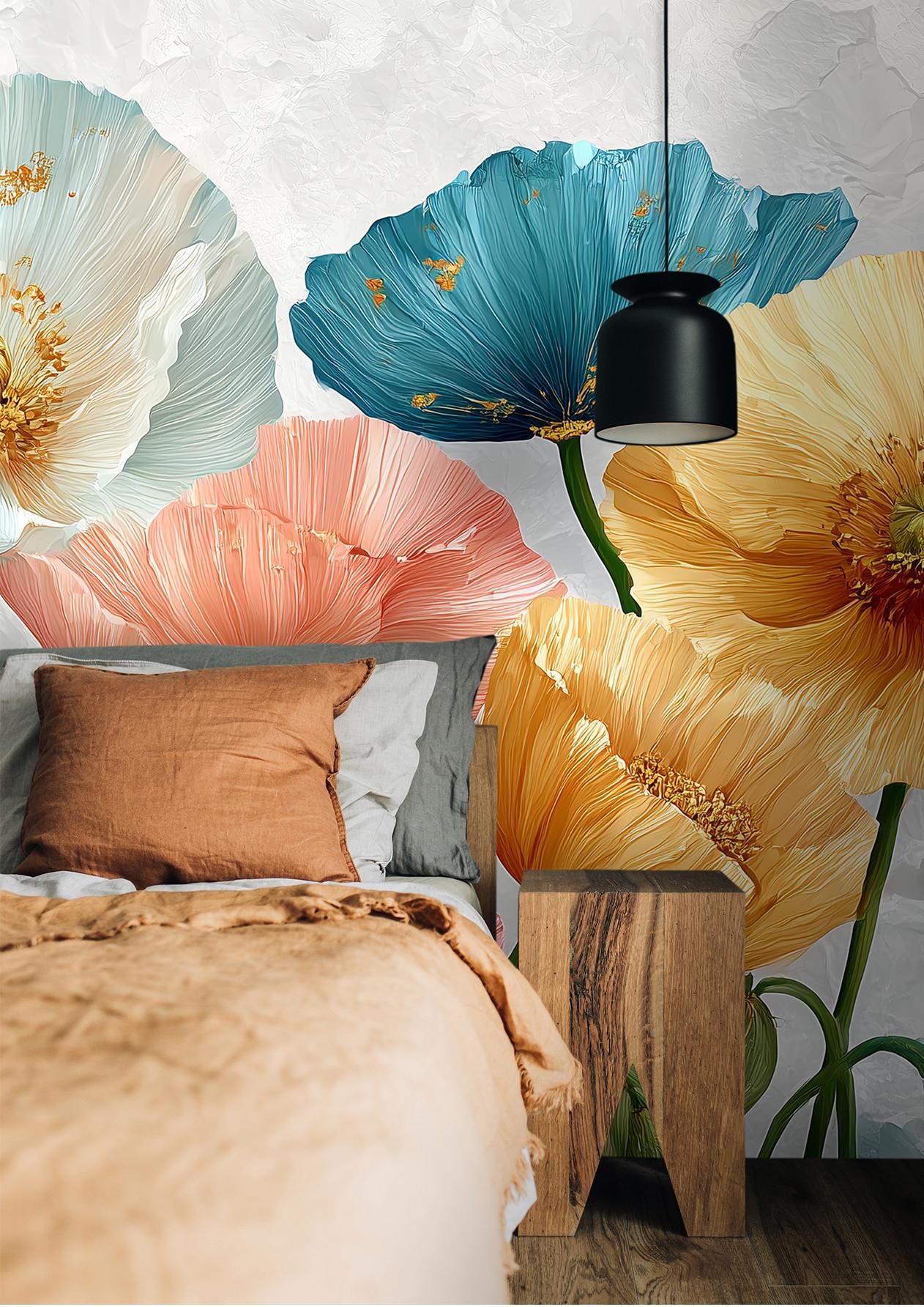 Bright Floral Dreamy Poppies Floral Wallpaper – scale reference, Golden Era Walls
