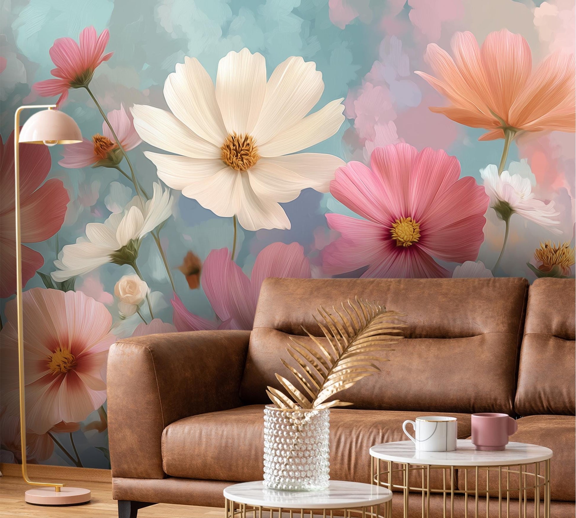 Cosmos Flower Renter Friendly Floral Wallpaper – scale reference, Golden Era Walls