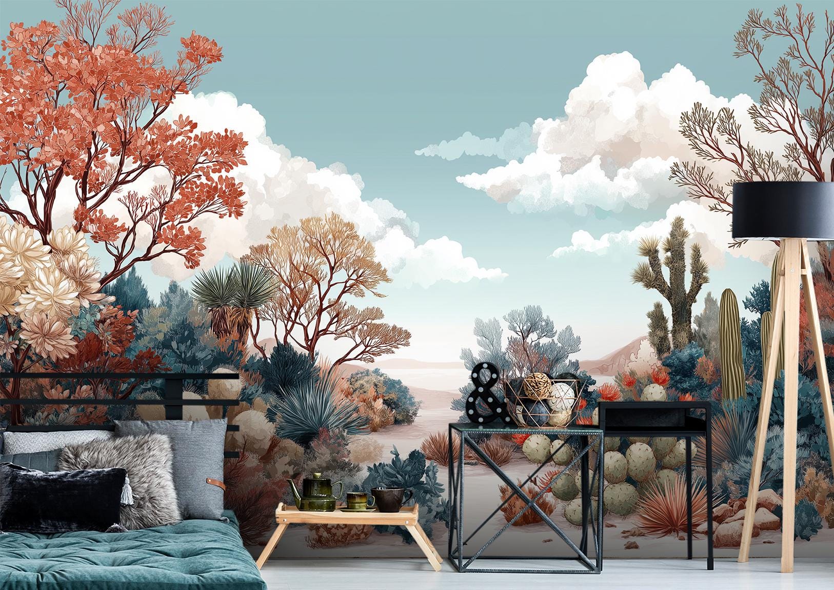 Desert Cactus Or Pre Floral Wallpaper – scale reference, Golden Era Walls