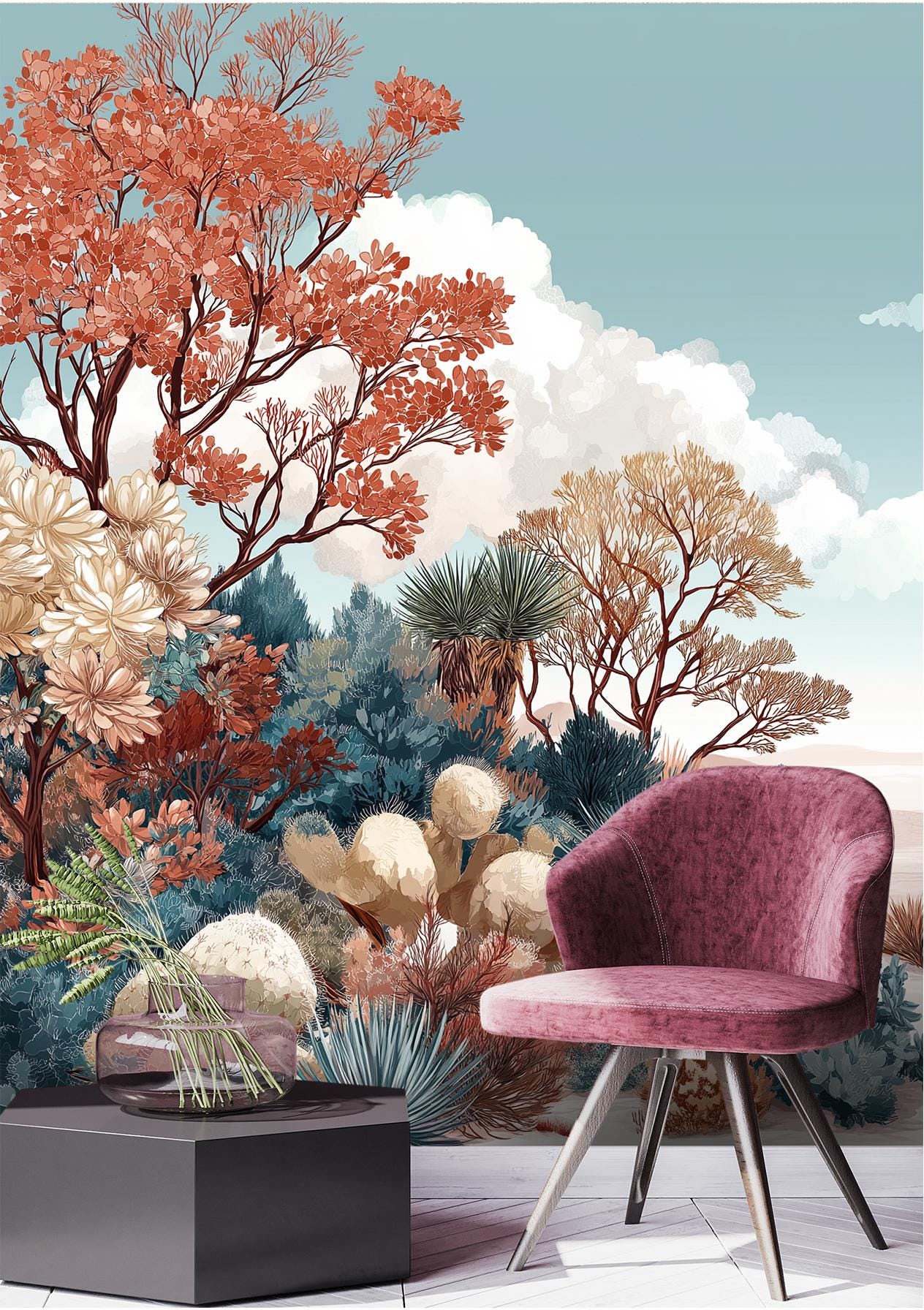 Desert Cactus Or Pre Floral Wallpaper – peel and stick wallpaper mural, Golden Era Walls