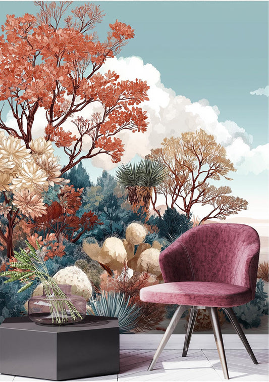 Desert Cactus Or Pre Floral Wallpaper – peel and stick wallpaper mural, Golden Era Walls