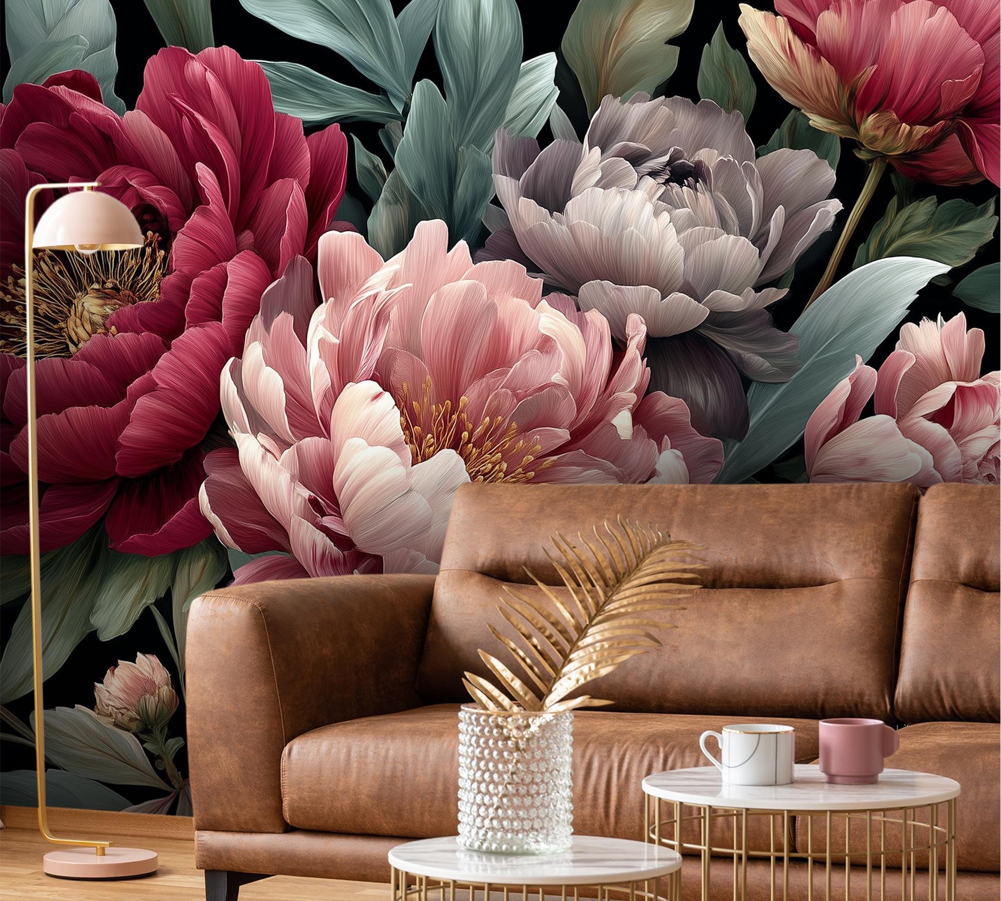 Elegant Dark Floral Oversized Floral Wallpaper – scale reference, Golden Era Walls