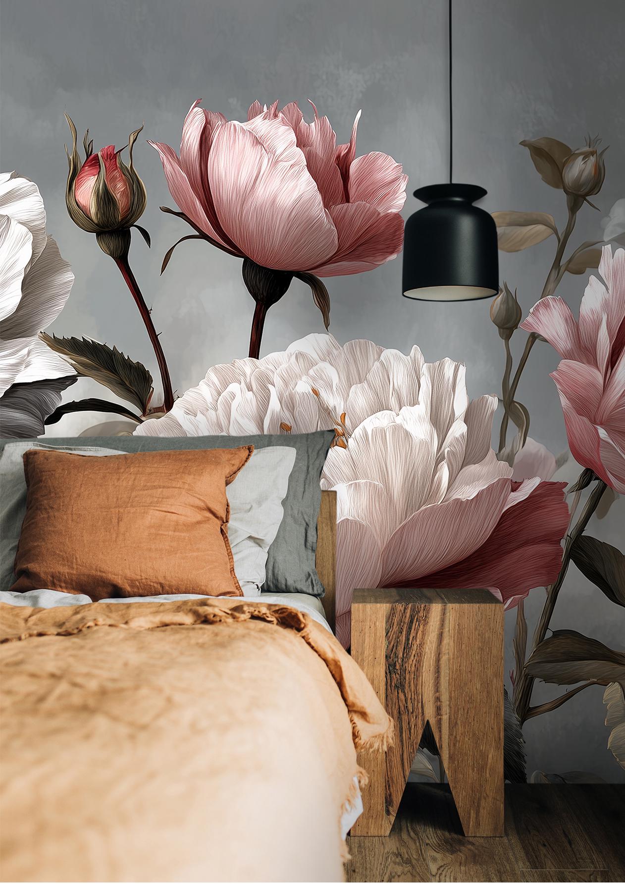 Elegant Dark Floral Oversized Floral Wallpaper – alternate view, Golden Era Walls