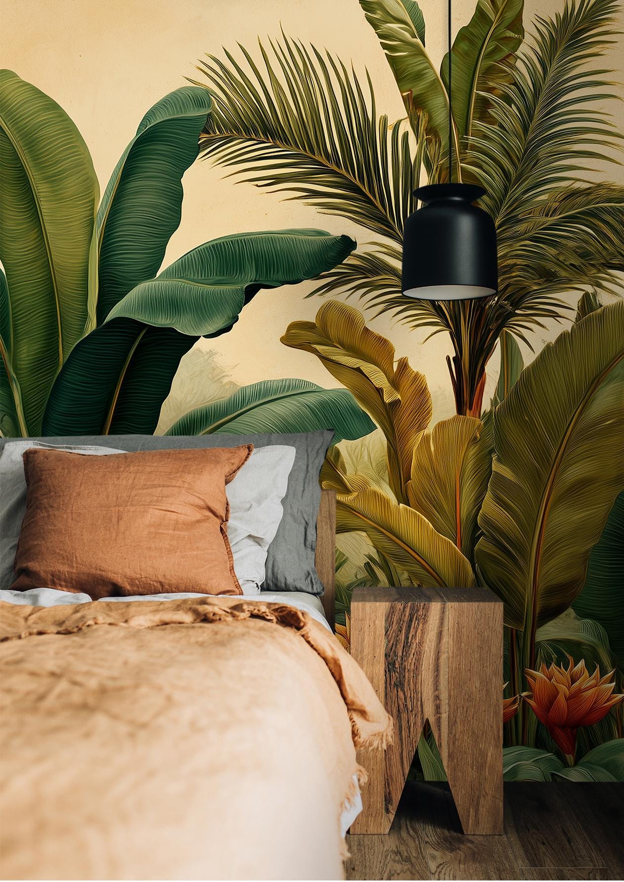 Exotic Jungle Tropical Banana Floral Wallpaper – scale reference, Golden Era Walls
