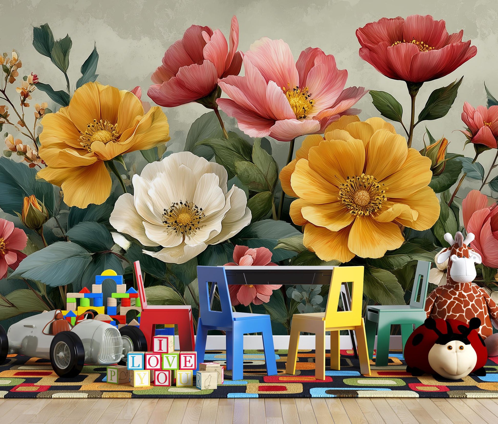 Expressive Watercolor Floral Oversized Floral Wallpaper – alternate view, Golden Era Walls